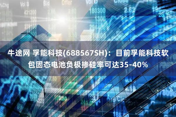 牛途网 孚能科技(688567SH)：目前孚能科技软包固态电池负极掺硅率可达35-40%