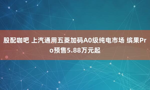 股配咖吧 上汽通用五菱加码A0级纯电市场 缤果Pro预售5.88万元起